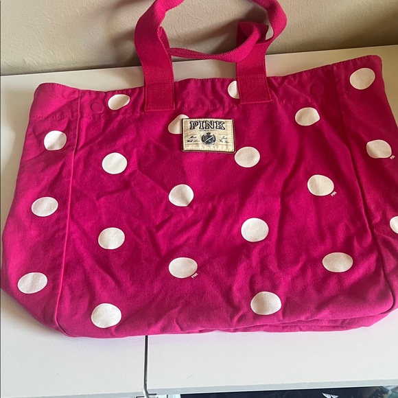 PINK Victoria's Secret Fuchsia Tote with White Dots - Picture 1 of 5